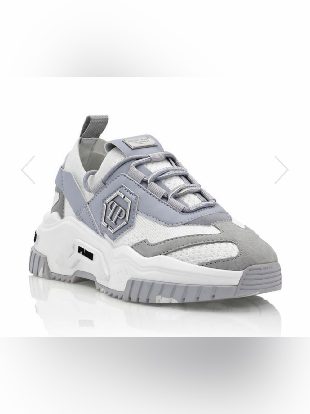 Philipp Plein White and Light Gray Chunky Lace-Up Sneaker
